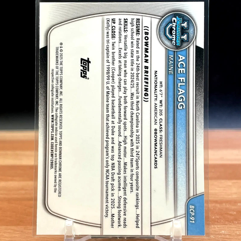 2025-26 Bowman Chrome 1st ACE FLAGG BCP-91 Maine Reptilian Refractor (RC) - Basketball Card Single