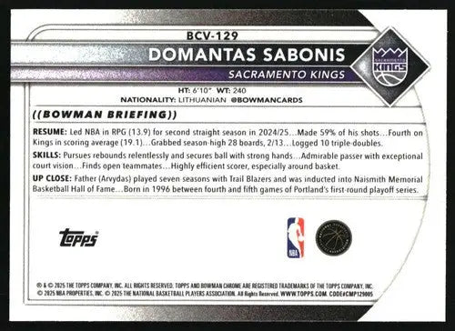 2025-26 Bowman Chrome #BCV-129 Domantas Sabonis NM-MT Sac Kings ID:82454 - Basketball Card Single