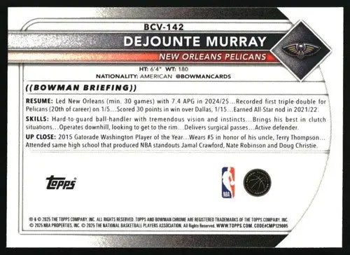 2025-26 Bowman Chrome #BCV-142 Dejounte Murray NM-MT Pelicans ID:82455 - Basketball Card Single