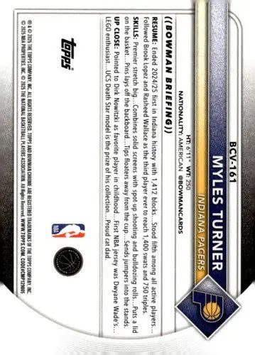 2025-26 Bowman Chrome #BCV-161 Myles Turner NM-MT Pacers ID:82456 - Basketball Card Single