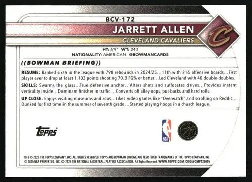 2025-26 Bowman Chrome #BCV-172 Jarrett Allen NM-MT Cavaliers ID:82457 - Basketball Card Single