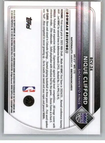 2025-26 Bowman Chrome #BCV-24 Nique Clifford NM Near Mint RC Rookie Sac ID:82862 - Basketball Card Single