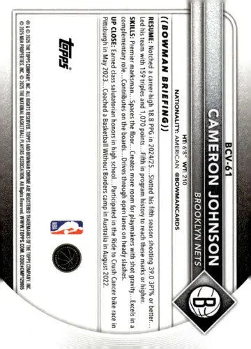2025-26 Bowman Chrome #BCV-61 Cameron Johnson NM-MT Nets ID:82452 - Basketball Card Single