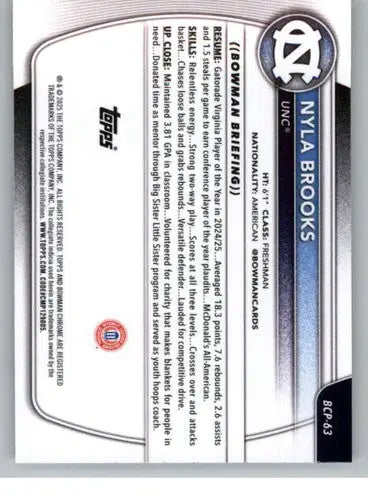 2025-26 Bowman Chrome Prospects #BCP-63 Nyla Brooks NM Near Mint ID:83833