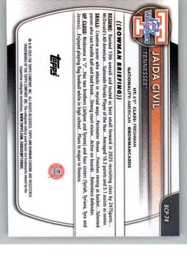 2025-26 Bowman Chrome Prospects #BCP-74 Jaida Civil NM Near Mint ID:83829