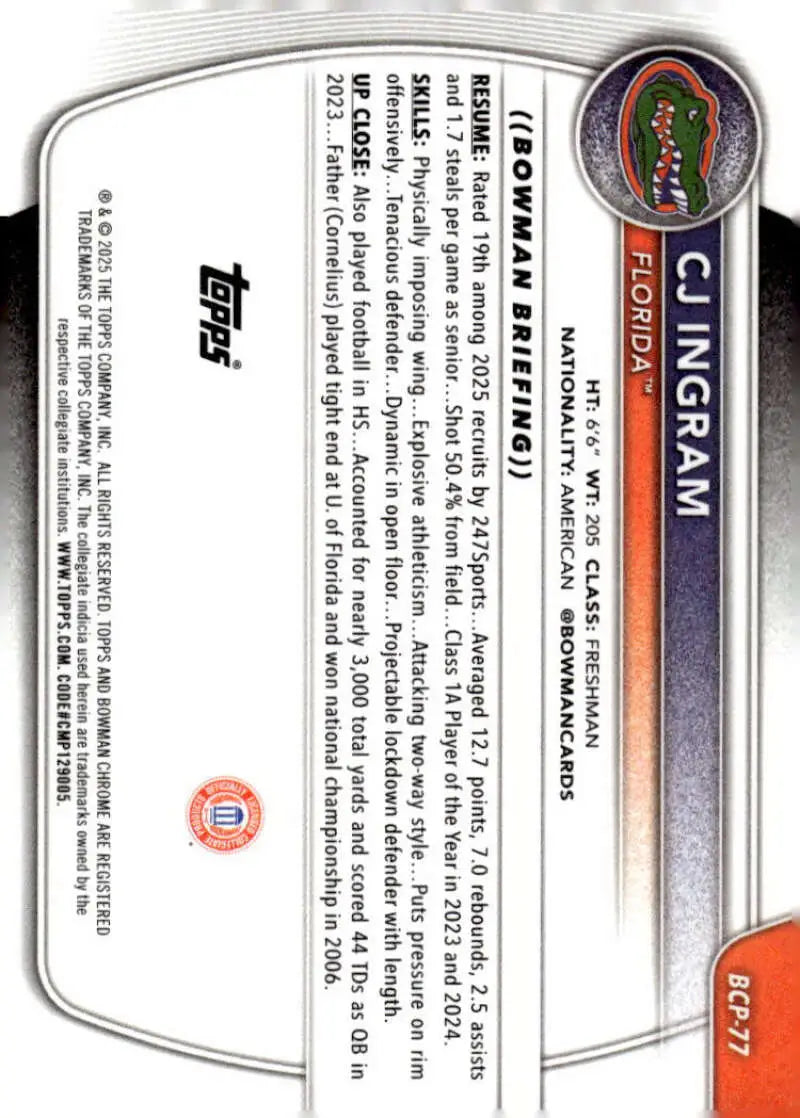 2025-26 Bowman Chrome Prospects #BCP-77 CJ Ingram NM-MT ID:82462 - Basketball Card Single