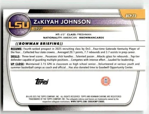 2025-26 Bowman Chrome Prospects Mojo #BCP-73 ZaKiyah Johnson NM Near Mi ID:83836
