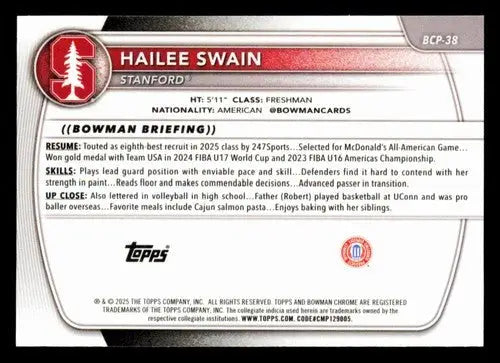 2025-26 Bowman Chrome Prospects Reptilian Refractor #BCP-38 Hailee Swai ID:83821