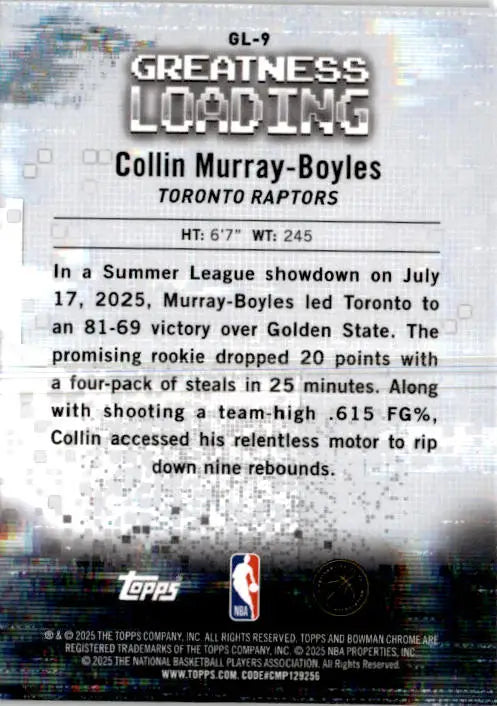 2025-26 Bowman #GL-9 Collin Murray-Boyles Greatness Loading - Basketball Card Single