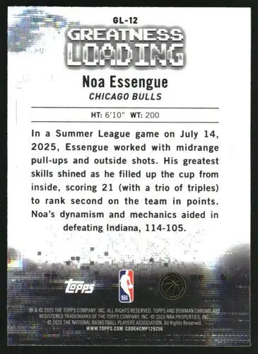 2025-26 Bowman Greatness Loading #GL-12 Noa Essengue NM-MT Bulls ID:82465 - Basketball Card Single