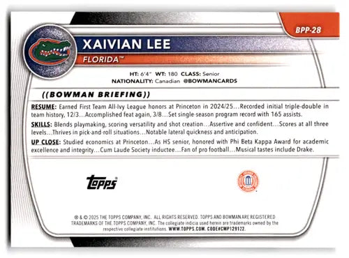 2025-26 Bowman Paper Prospects #BPP-28 Xaivian Lee NM-MT ID:82437 - Baseball Card Single