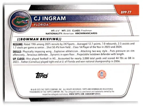 2025-26 Bowman Paper Prospects #BPP-77 CJ Ingram NM-MT ID:82445 - Baseball Card Single