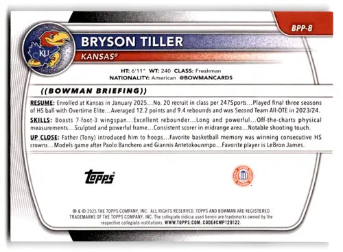 2025-26 Bowman Paper Prospects #BPP-8 Bryson Tiller NM-MT ID:82436 - Baseball Card Single