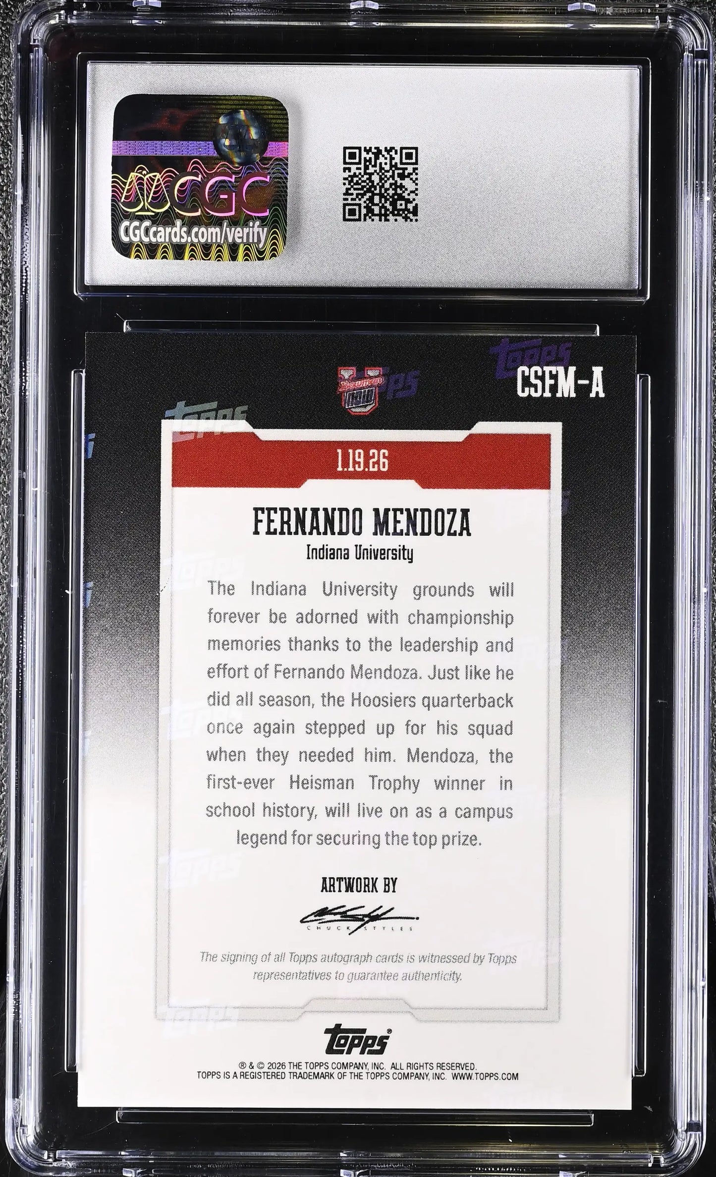 2025-26 Bowman U Now #CSFM-A Fernando Mendoza Art Card CGC 9 - Other