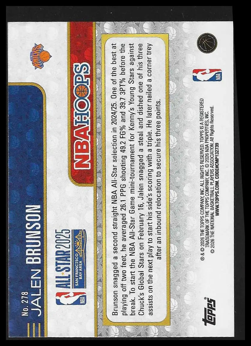 2025-26 Hoops #278 Jalen Brunson - Basketball Card Single