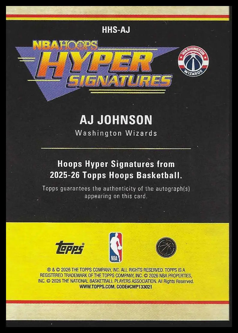 2025-26 Hoops Hyper Signatures #HHS-AJ AJ Johnson AUTO - Basketball Card Single
