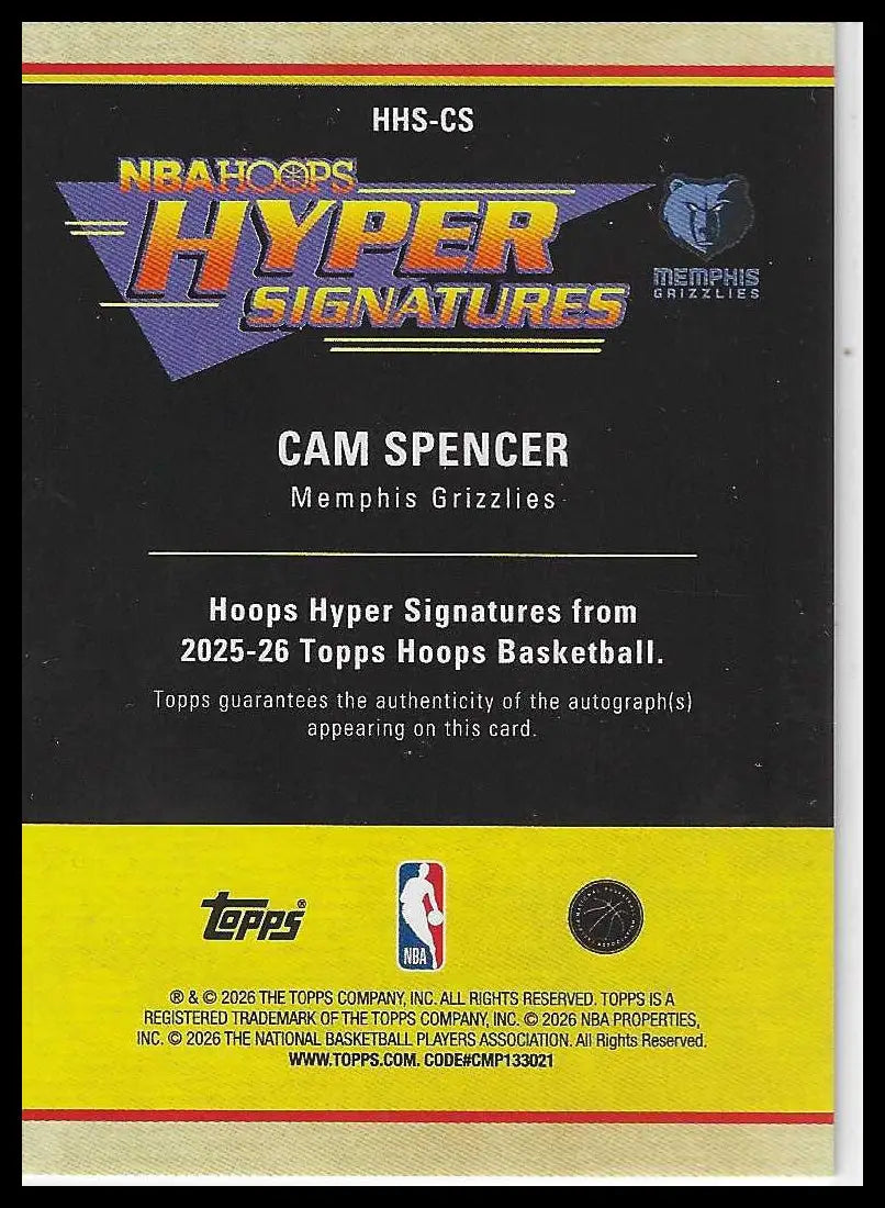 2025-26 NBA Hoops Hyper Signatures #HHS-CS Cam Spencer - Basketball Card Single