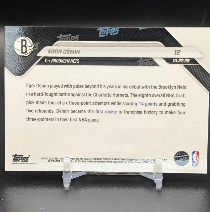 2025/26 NBA Topps Now 12 EGOR DEMIN BROOKLYN NETS ROOKIE DEBUT RC - Basketball Card Single