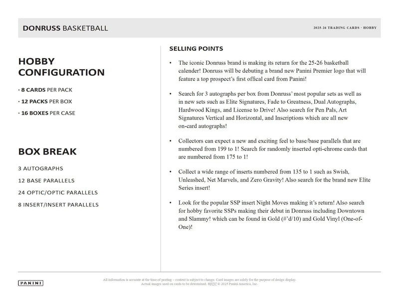 2025-26 Panini Donruss Basketball Hobby Box - Basketball Card Box