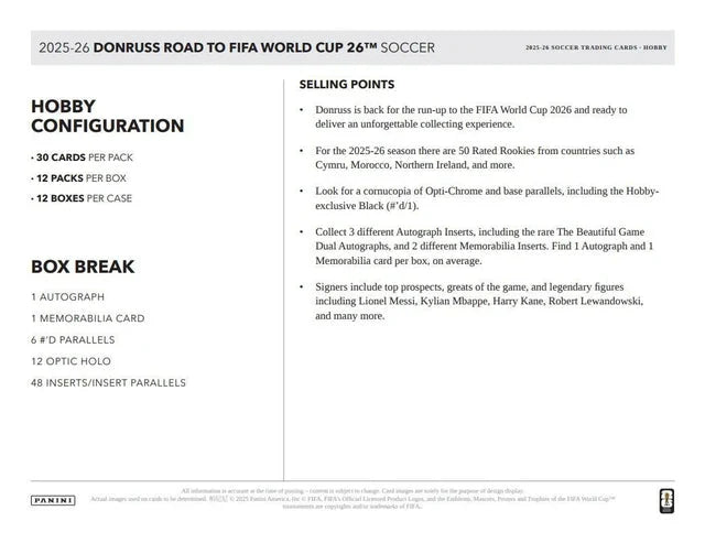 2025-26 Panini Donruss Road To FIFA World Cup 2026 Soccer Hobby Box | Columbia Sports Cards