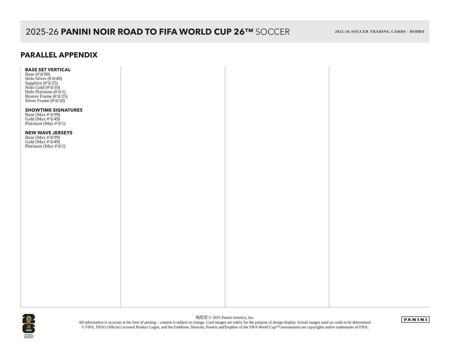 2025/26 Panini Noir Road to FIFA World Cup Soccer Hobby Box | Columbia Sports Cards - Sports Card Hobby Boxes