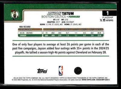 2025-26 Topps #1 Jayson Tatum Base Boston Celtics - Basketball Card Single