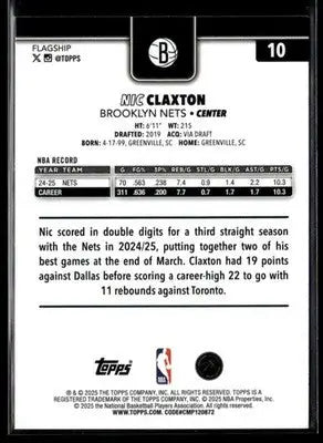 2025-26 Topps #10 Nic Claxton - Basketball Card Single
