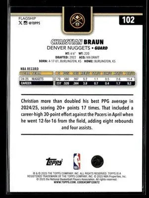 2025-26 Topps #102 Christian Braun Base Denver Nuggets - Basketball Card Single