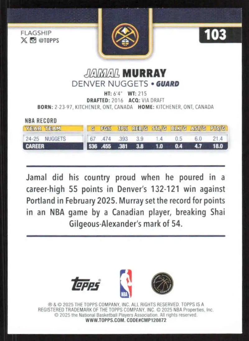 2025-26 Topps #103 Jamal Murray NM-MT Denver Nuggets Basketball Card - Basketball Card Single