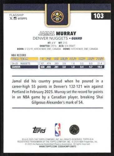 2025-26 Topps #103 Jamal Murray NM-MT Nuggets ID:80806 - Basketball Card Single
