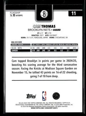 2025-26 Topps #11 Cam Thomas - Basketball Card Single