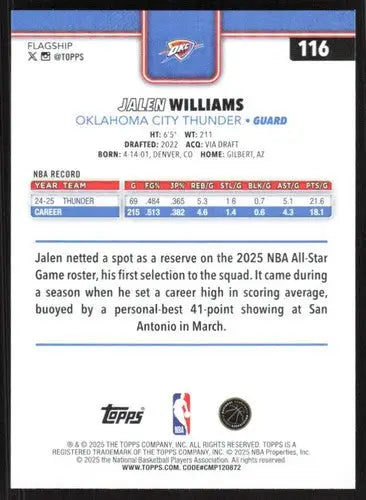 2025-26 Topps #116 Jalen Williams NM-MT Thunder ID:80810 - Basketball Card Single