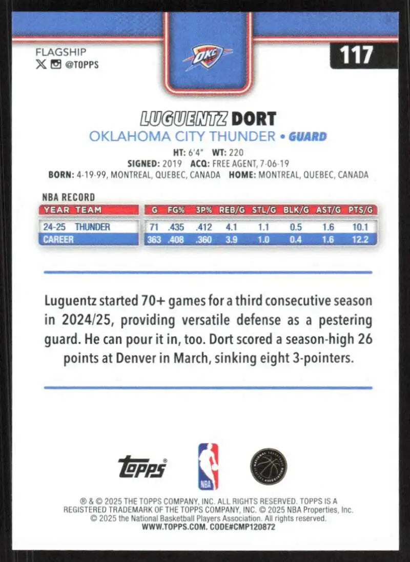 2025-26 Topps #117 Luguentz Dort NM-MT Oklahoma City Thunder Basketball Card - Basketball Card Single