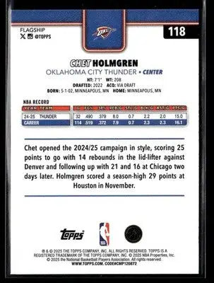 2025-26 Topps #118 Chet Holmgren - Basketball Card Single