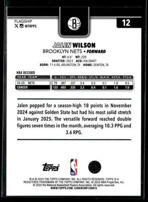 2025-26 Topps #12 Jalen Wilson - Basketball Card Single
