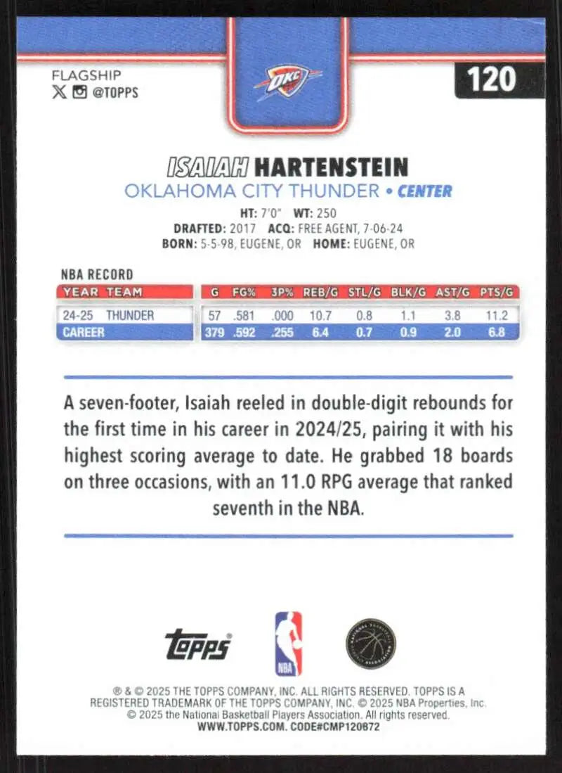 2025-26 Topps #120 Isaiah Hartenstein NM-MT Oklahoma City Thunder Basketball Card - Basketball Card Single