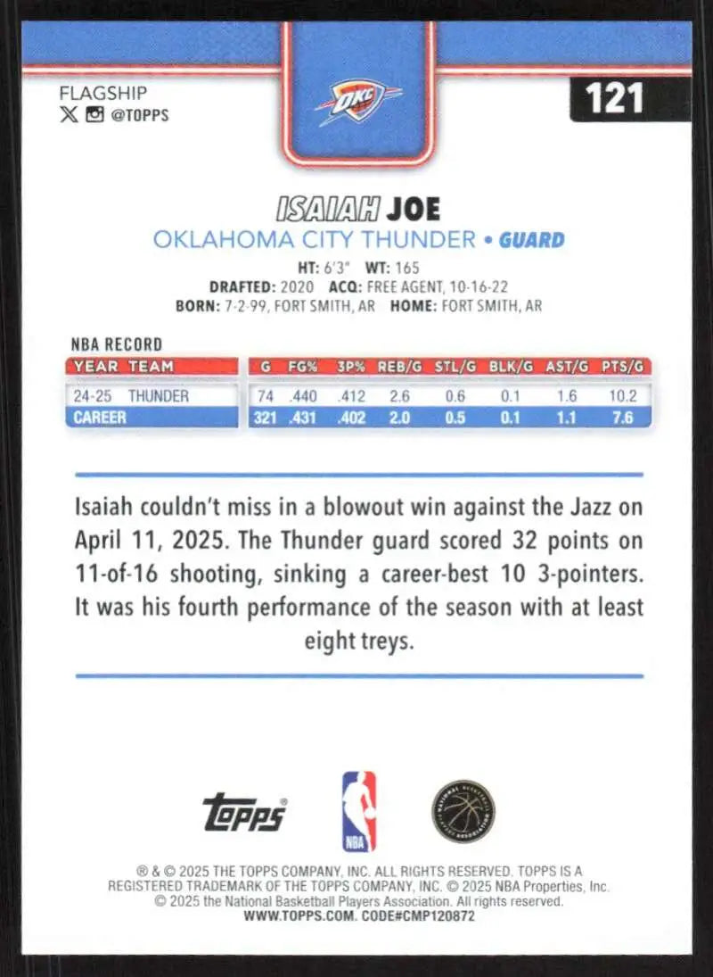 2025-26 Topps #121 Isaiah Joe NM-MT Oklahoma City Thunder Basketball Card - Basketball Card Single