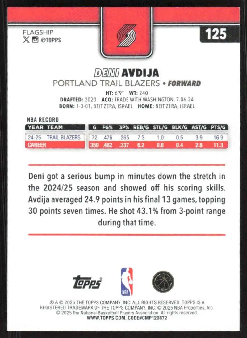 2025-26 Topps #125 Deni Avdija NM-MT Portland Trail Blazers Basketball Card - Basketball Card Single