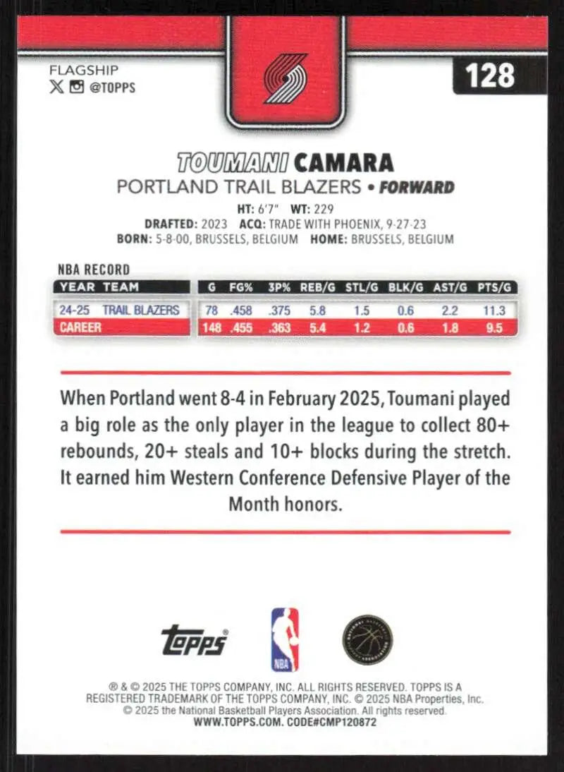 2025-26 Topps #128 Toumani Camara NM-MT Portland Trail Blazers Basketball Card - Basketball Card Single