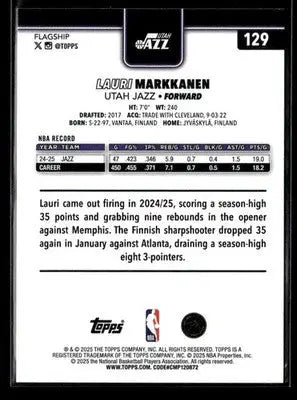 2025-26 Topps #129 Lauri Markkanen - Basketball Card Single