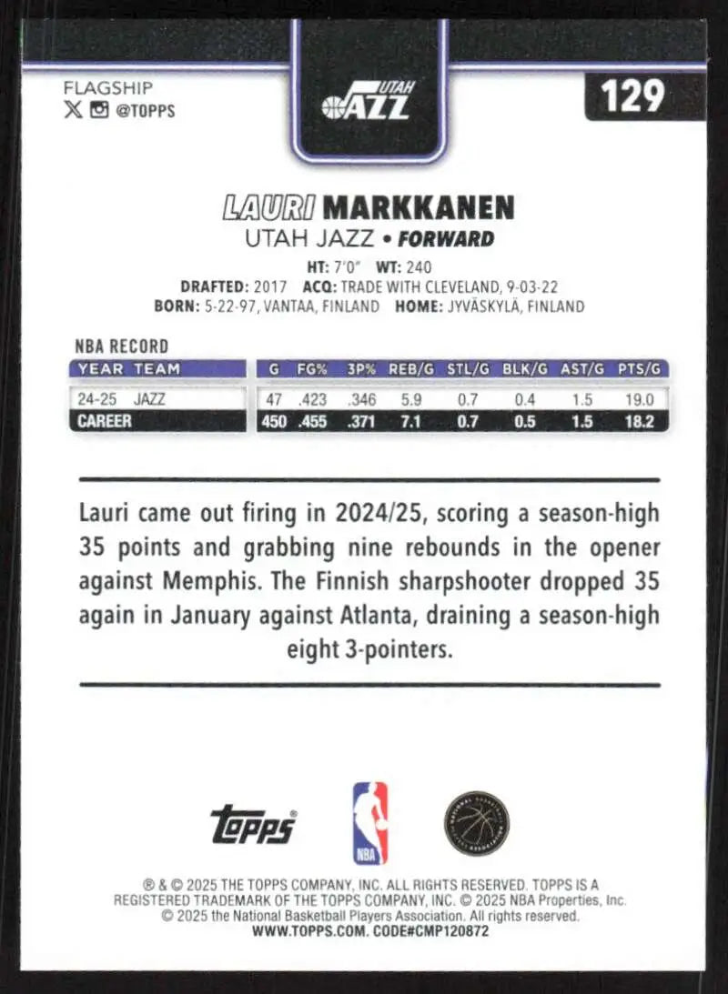 2025-26 Topps #129 Lauri Markkanen NM-MT Utah Jazz Basketball Card - Basketball Card Single
