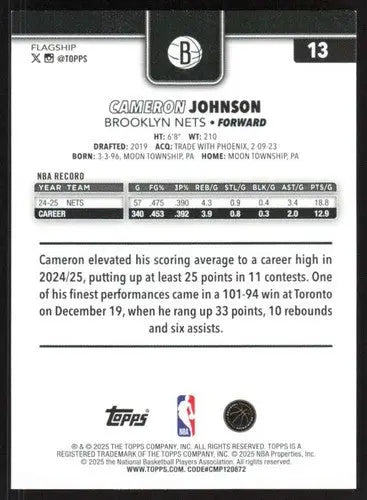2025-26 Topps #13 Cameron Johnson NM-MT Nets ID:80788 - Basketball Card Single