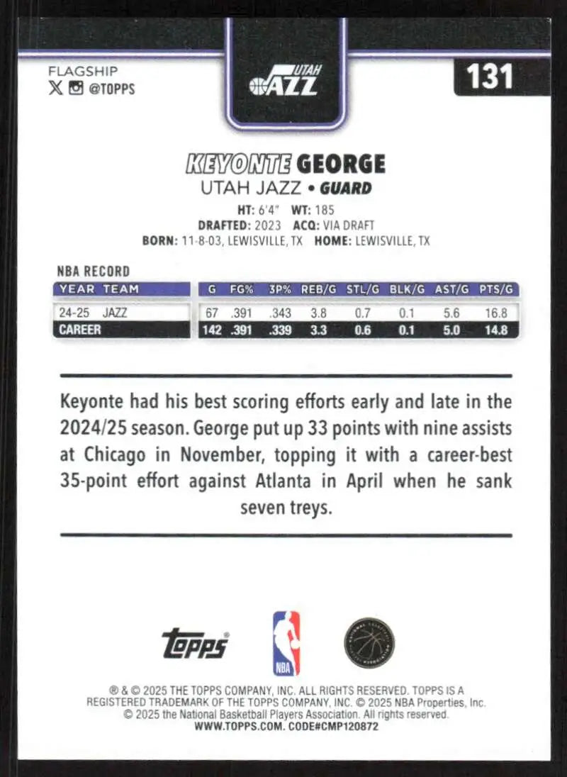 2025-26 Topps #131 Keyonte George NM-MT Utah Jazz Basketball Card - Basketball Card Single