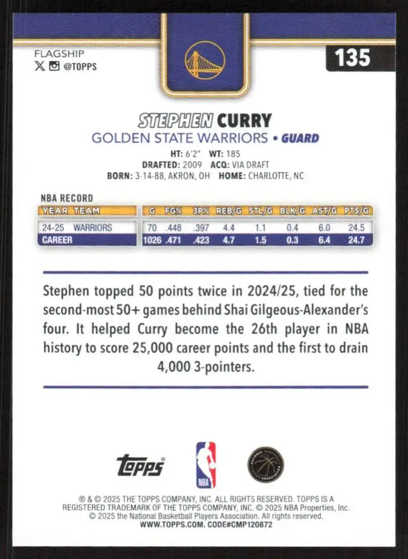2025-26 Topps #135 Stephen Curry NM-MT Golden State Warriors Basketball Card - Basketball Card Single