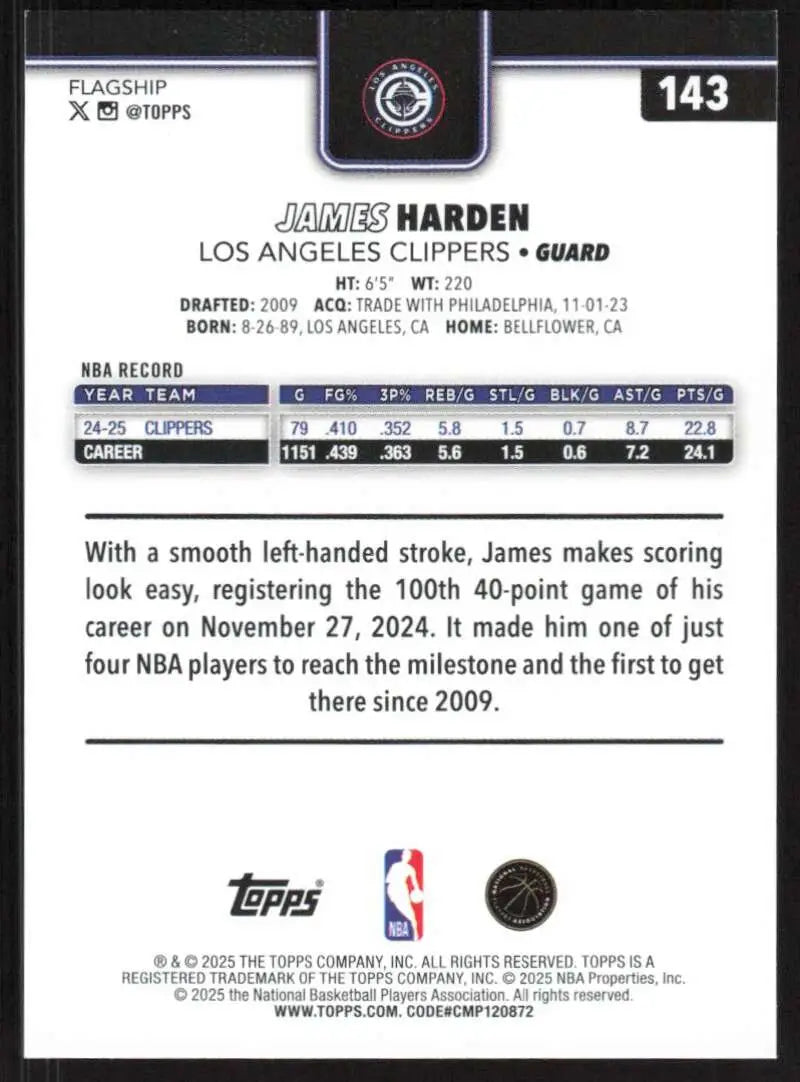 2025-26 Topps #143 James Harden NM-MT Los Angeles Clippers Basketball Card - Basketball Card Single