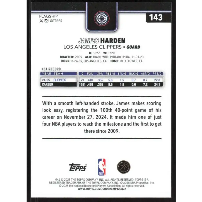 2025-26 Topps #143 James Harden NM-MT Los Angeles Clippers Basketball Card - Basketball Card Single