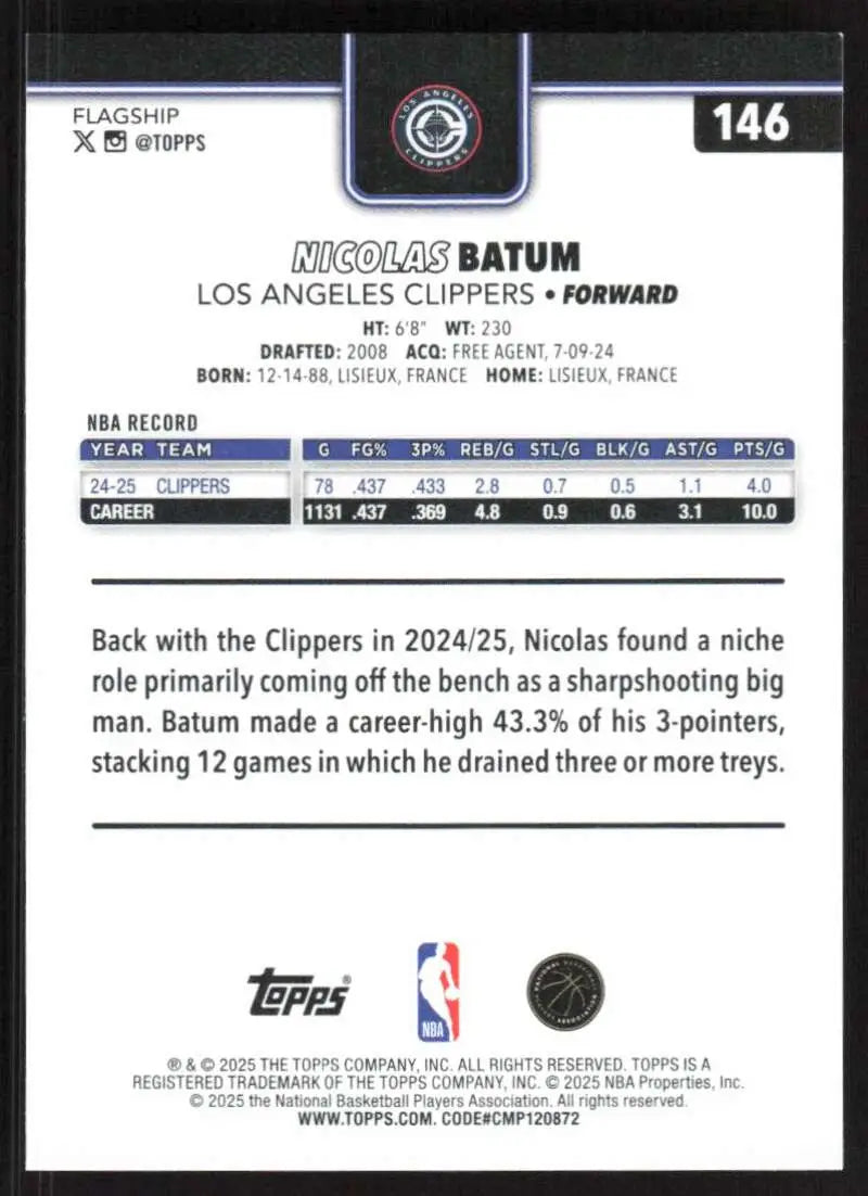 2025-26 Topps #146 Nicolas Batum NM-MT Los Angeles Clippers Basketball Card - Basketball Card Single