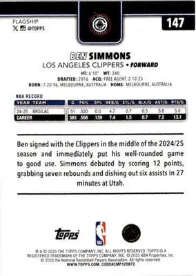 2025-26 Topps #147 Ben Simmons Season Tip Off - Basketball Card Single