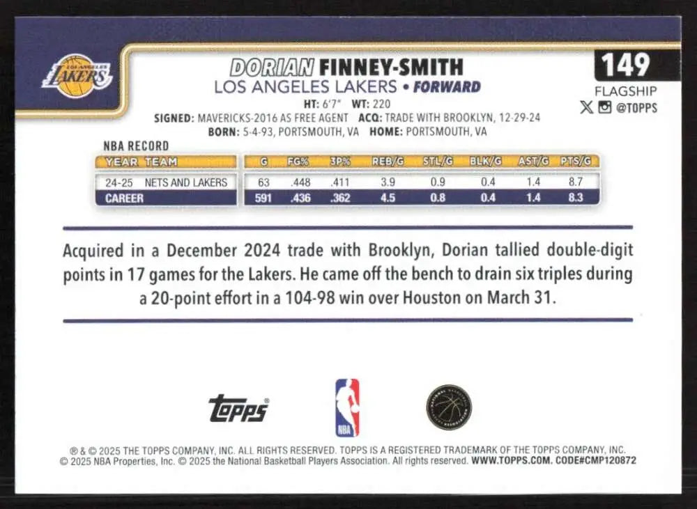2025-26 Topps #149 Dorian Finney-Smith NM-MT Los Angeles Lakers Basketball Card - Basketball Card Single