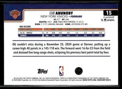 2025-26 Topps #15 OG Anunoby Base New York Knicks - Basketball Card Single
